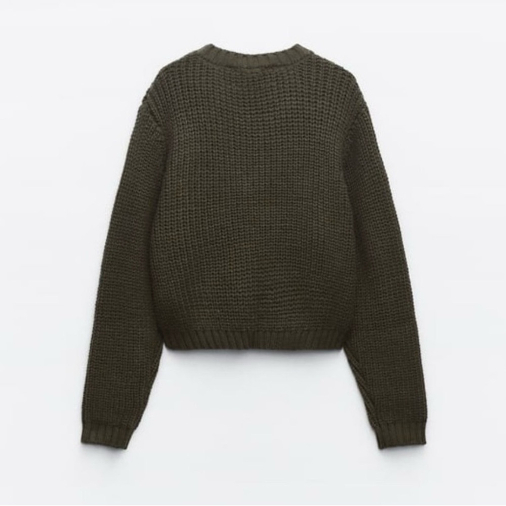 NWT Zara Green Knit Cardigan Cropped Style Zara combination nit cardigan with p - Picture 5 of 16